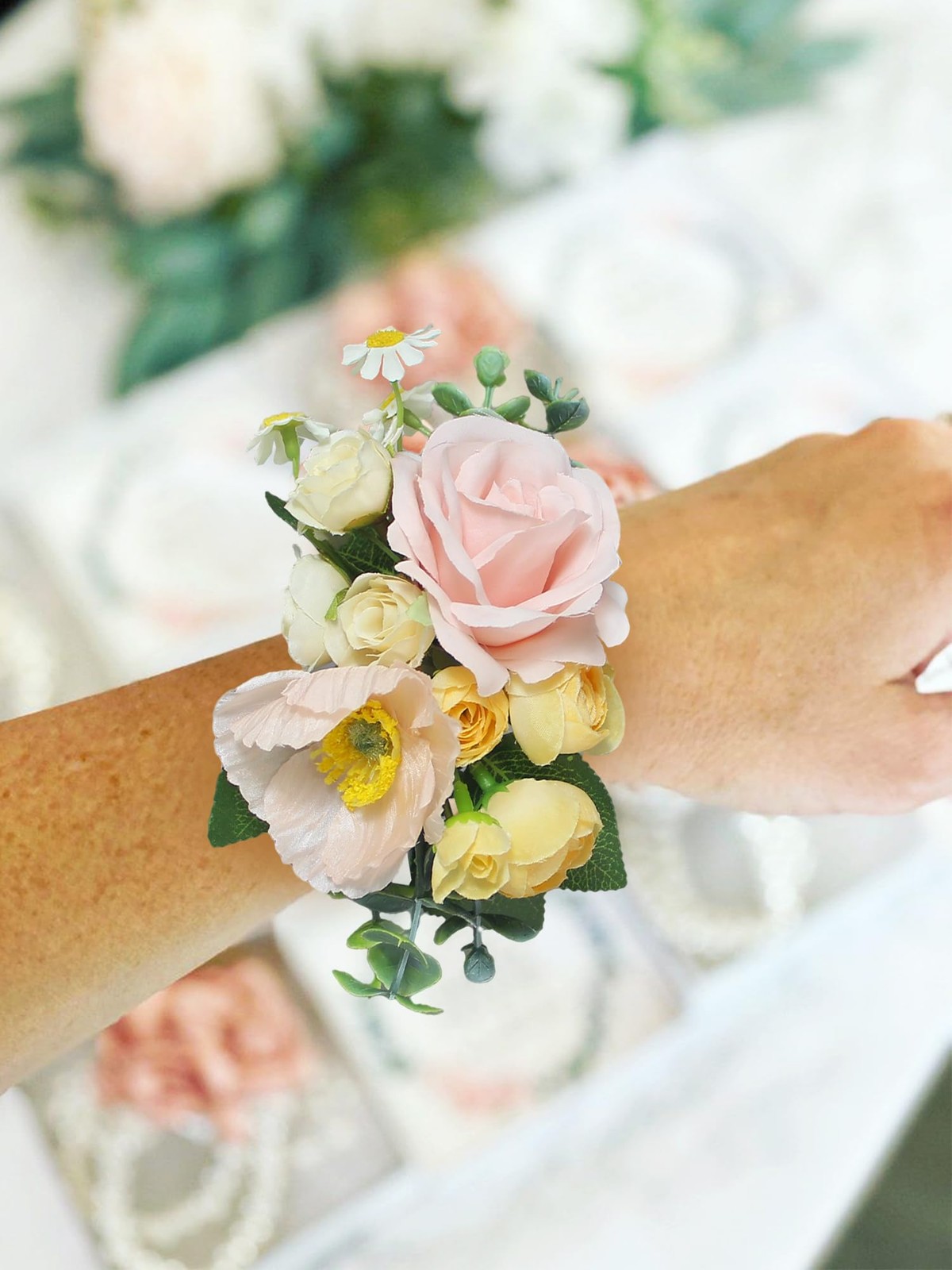 2 Pcs Pastel Pink Wrist Corsage for Wedding Prom Homecoming Bridesmaid Flower
