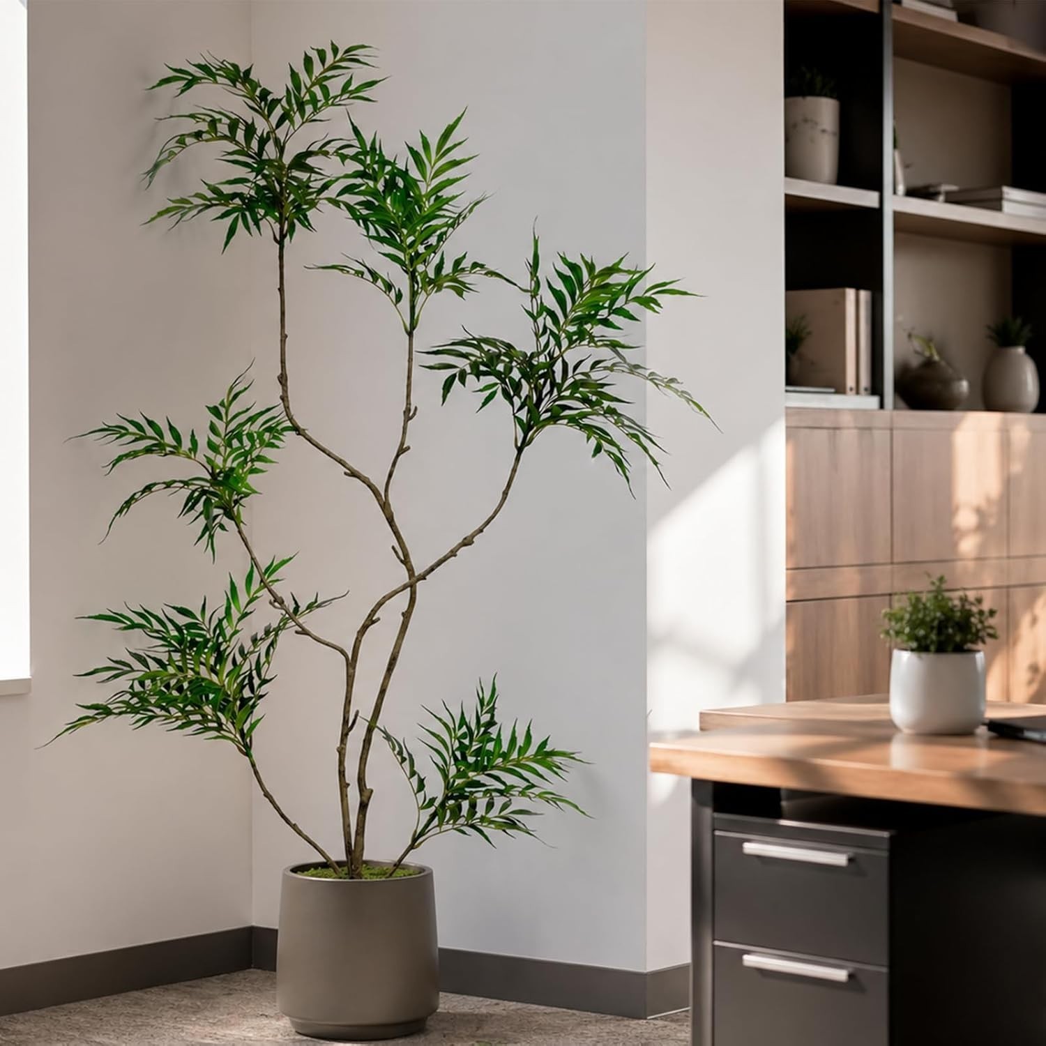 6FT Artificial Mahonia Fortunei Tree, Real-Touch Leatherleaf Faux Tree with D…