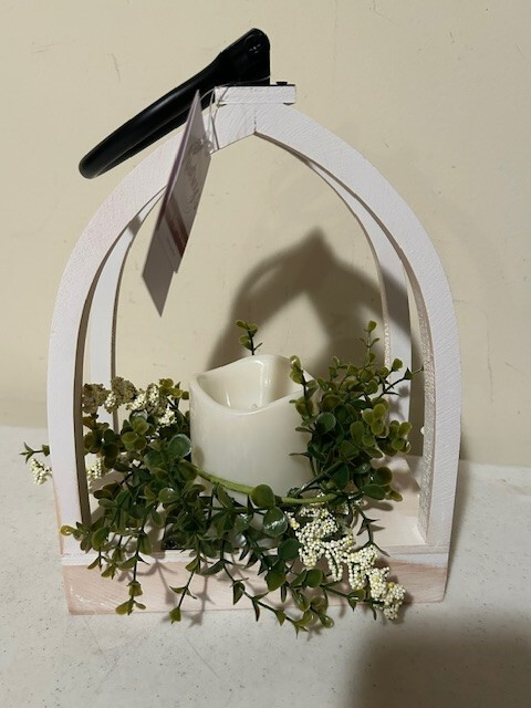 Arched Candle Lantern with greens and built in Timer
