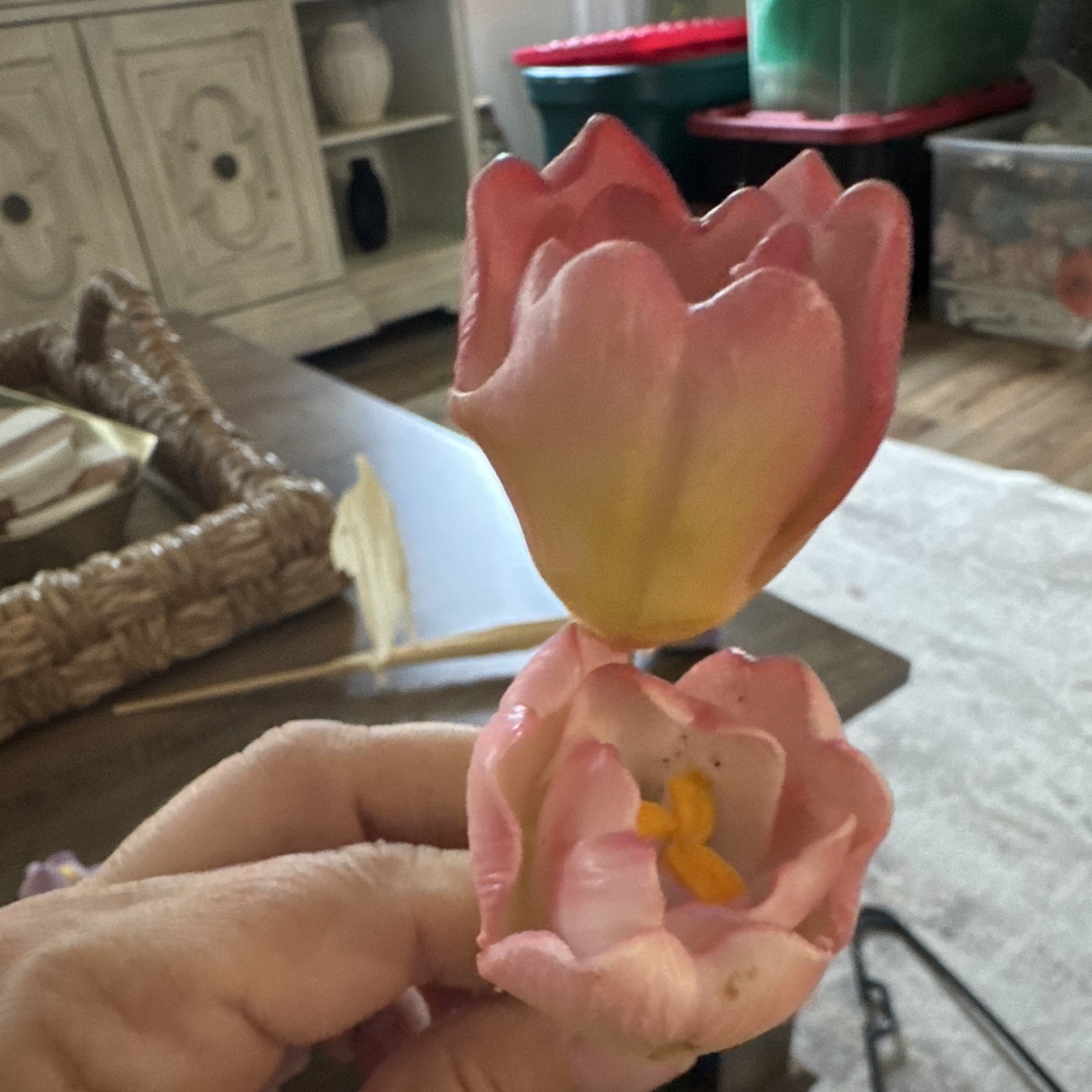 Porcelain Tulip Flower Stem Twigs Decor Purple Pink Yellow Floral