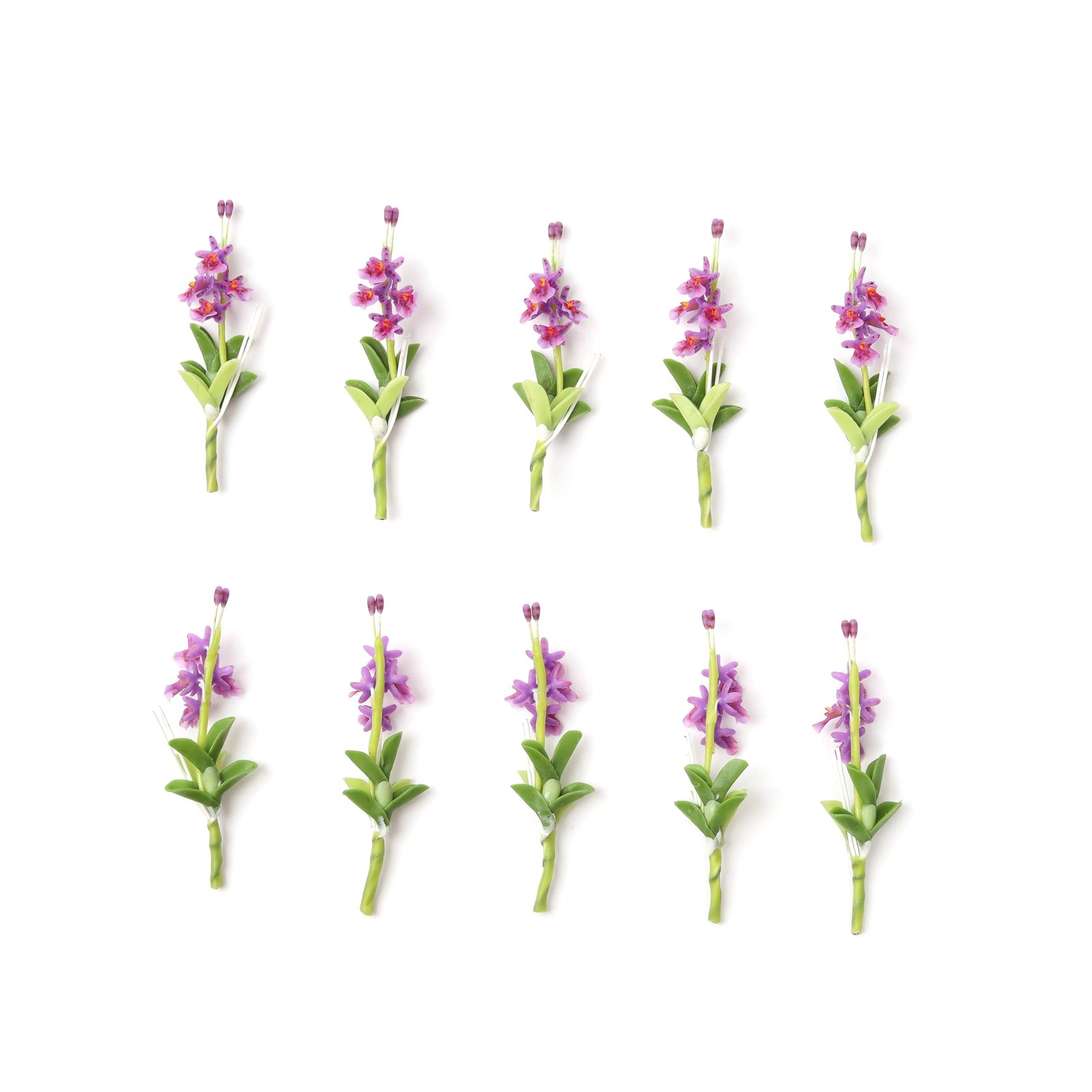 Set of 10 Purple Orchid Miniature Handmade Clay – Japanese Polymer Clay Flowe…