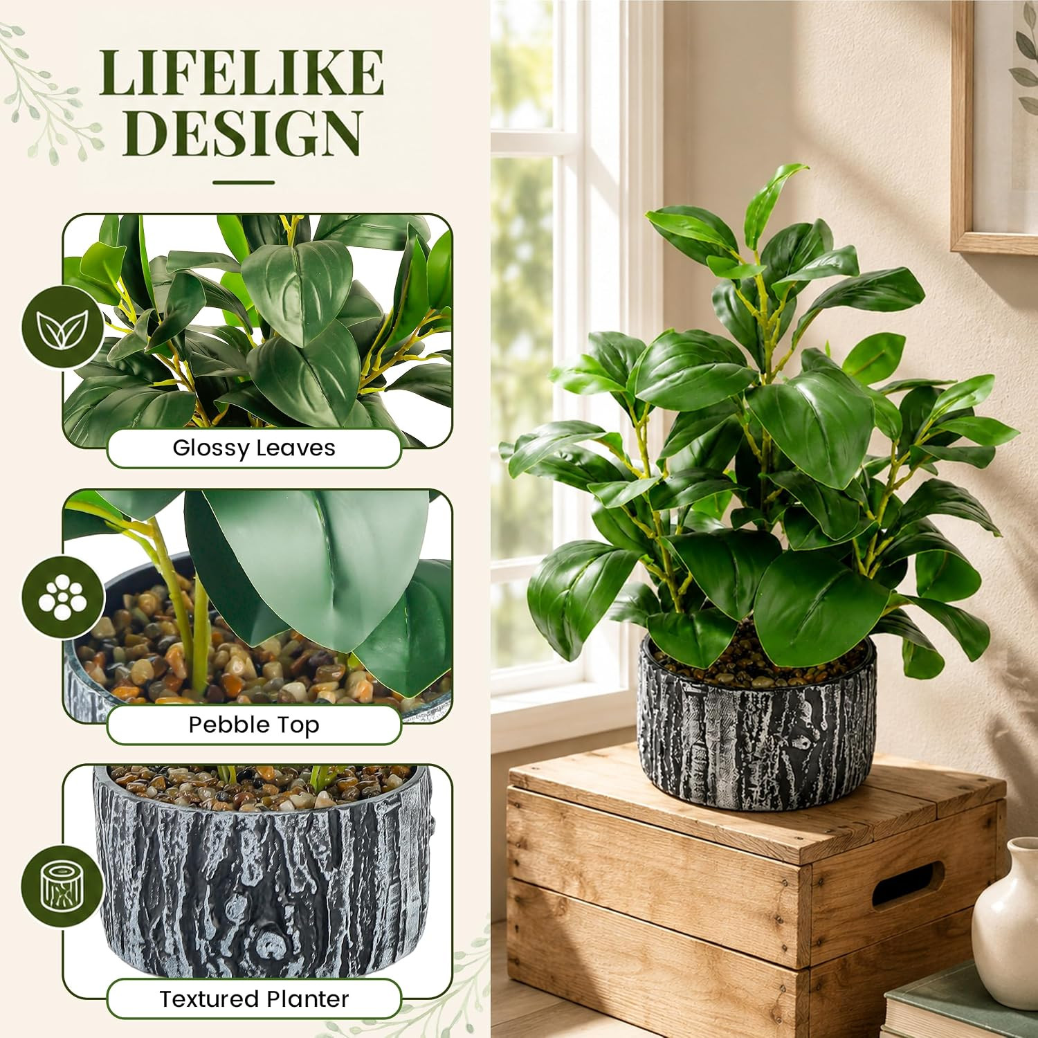 Der Rose 15.7″ Artificial Plants Indoor, Money Leaf Fake Plants in Pot for Desk