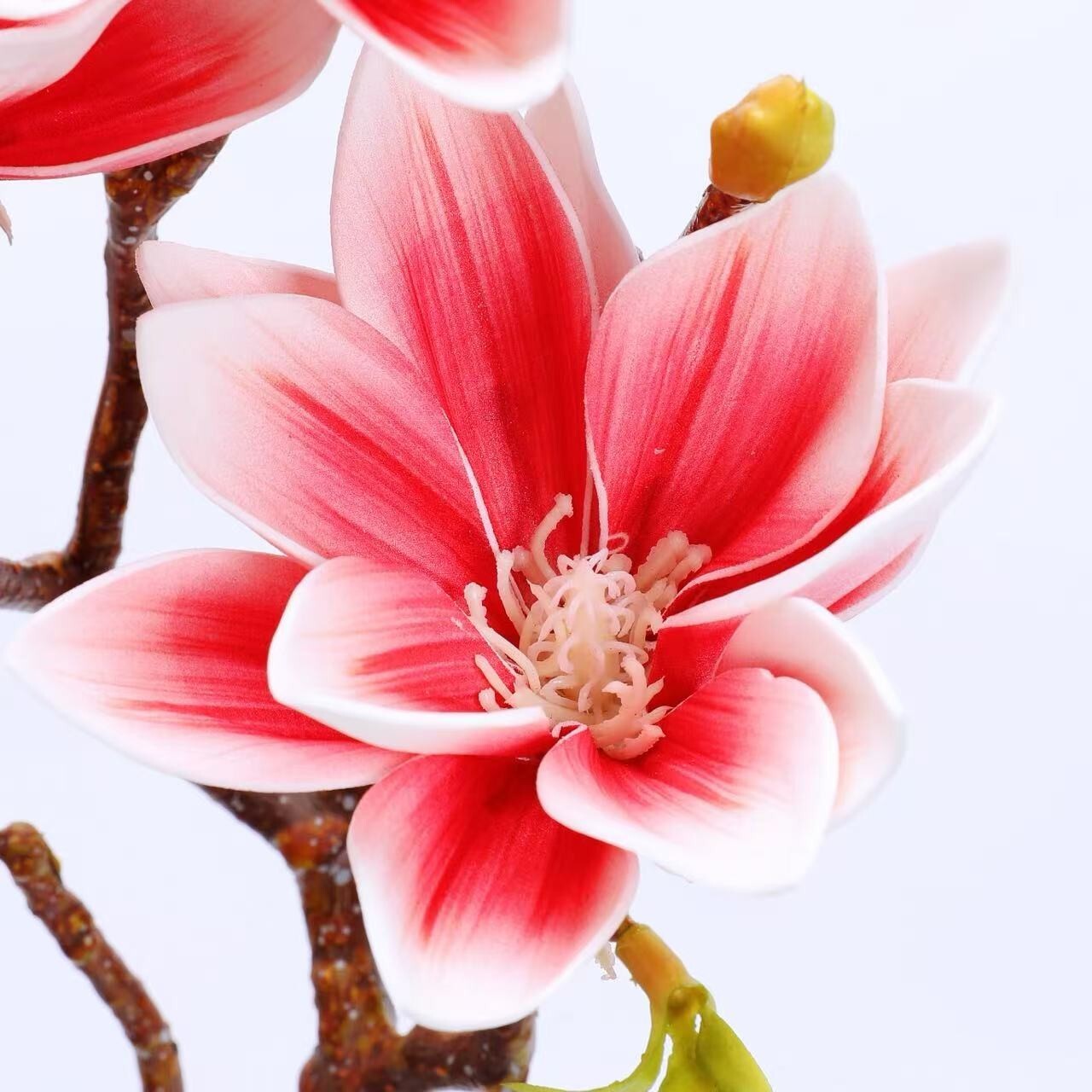 3Pcs-Artificial Magnolia Flowers, 9 Blooms, Long Bendable Stems for Décor