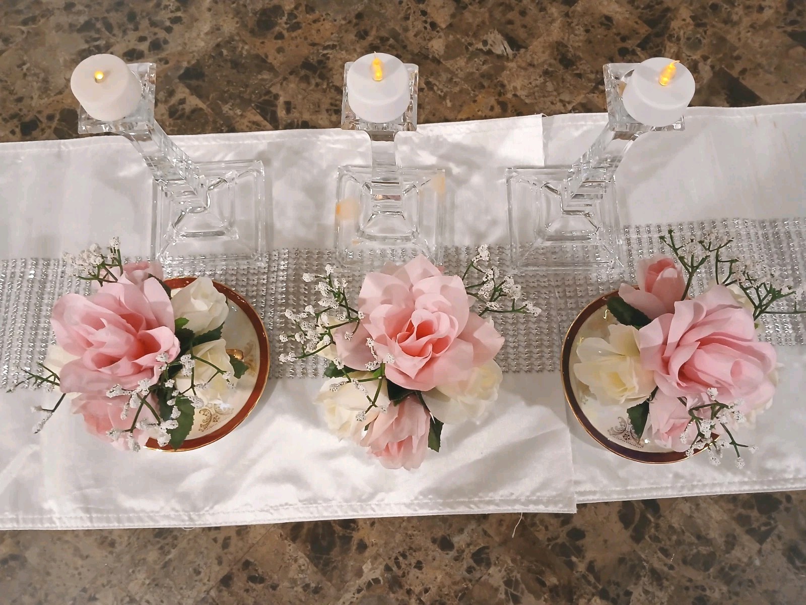 Bridal Pink & White Roses Floral Arrangement Tea Party Cup POP-IN Birthday Love