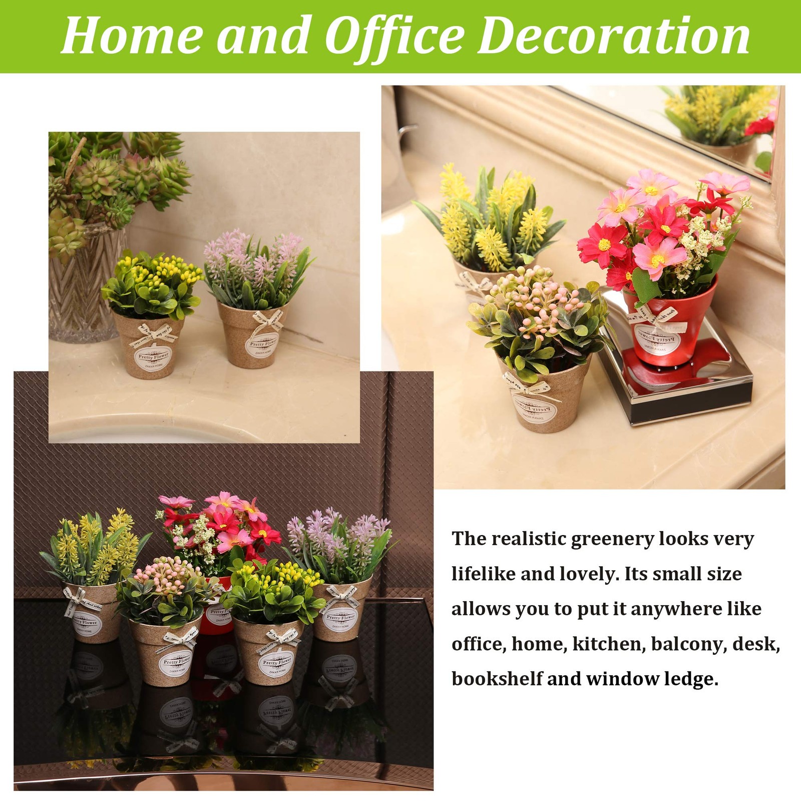 Set of 6 Potted Artificial Flowers Fake Flowers with Vase Faux Flowers in Pot…