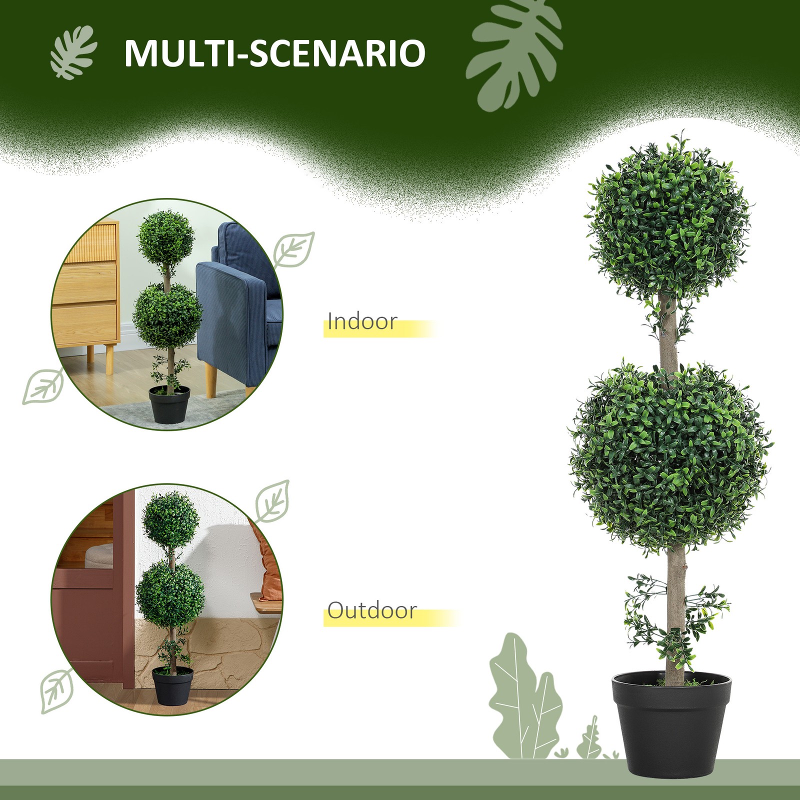 Set of 2 Artificial Ball Boxwood Topiary Tree Outdoor Plants in Pot Indoor Decor