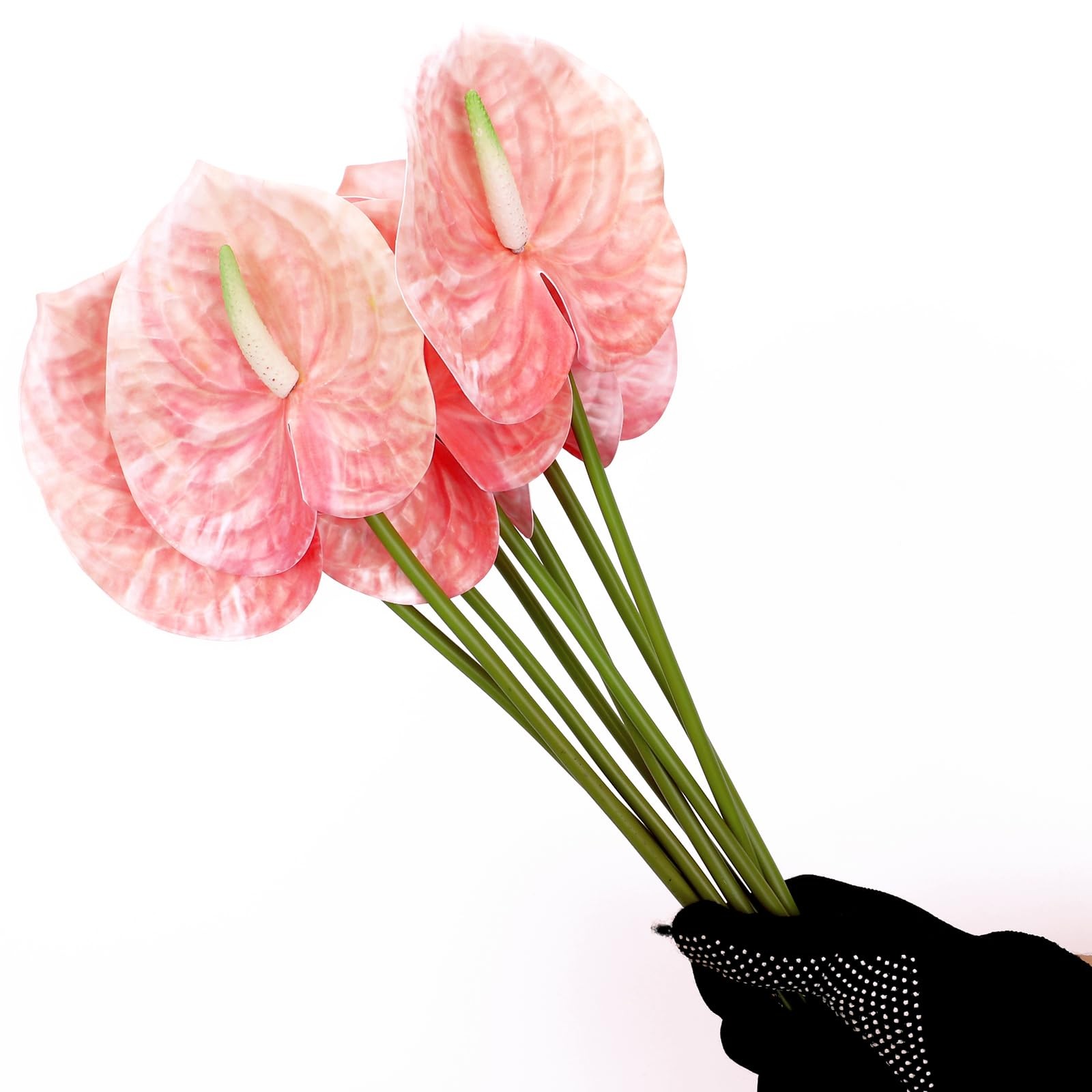 8 PCS Artificial Anthurium Flowers 22.8 Inch Pink Faux Silk Real Touch