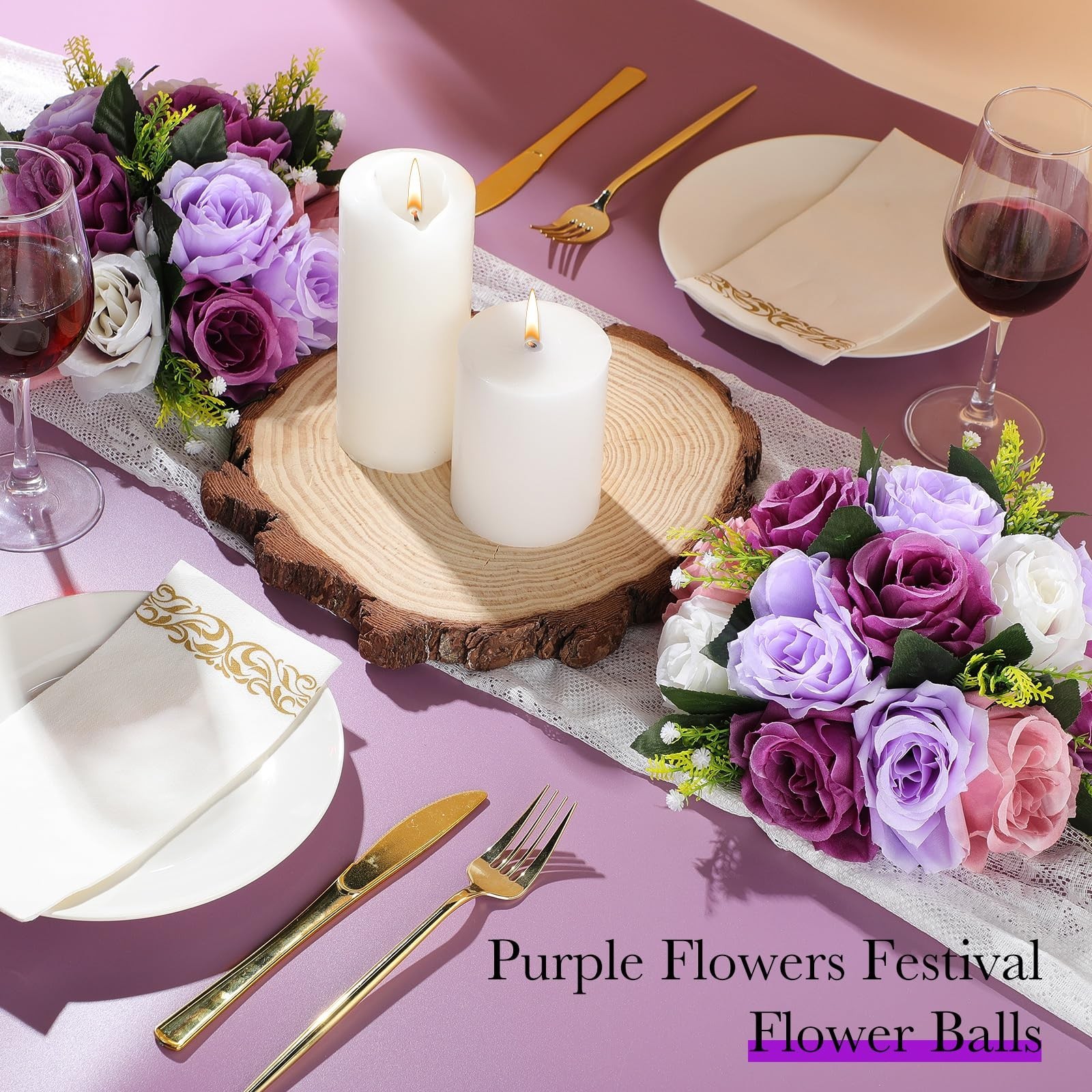Hotop 12 Pcs Artificial Rose Flower Balls – Fantasy Violet