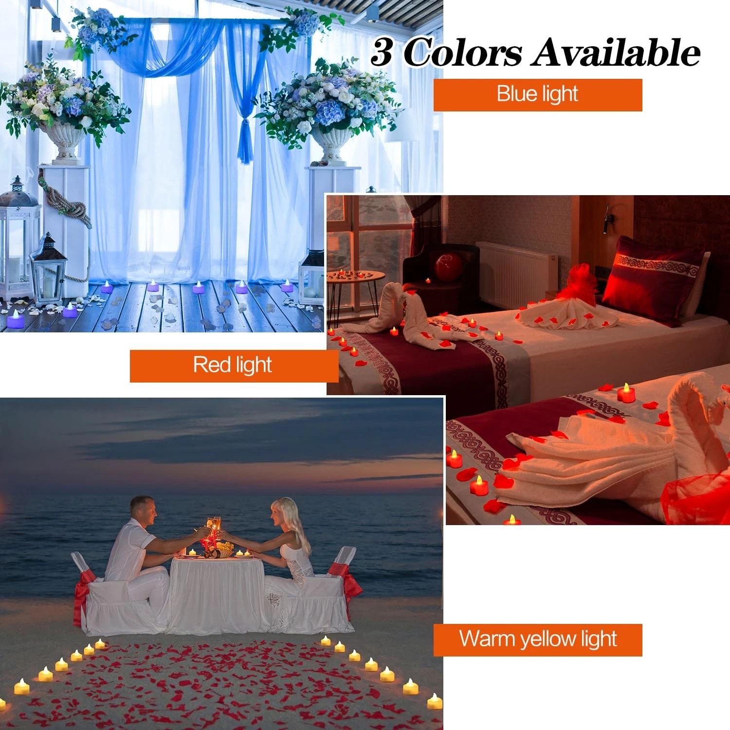 Red Artificial Rose Petals with 24Pcs Red LED Tea Lights Kit, for Home Decor