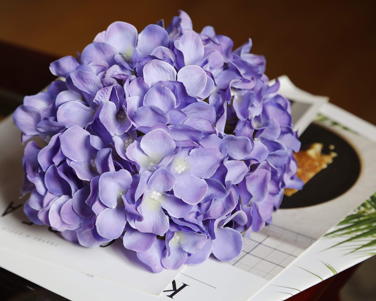Artificial Hydrangea Flowers Purple, 6 Stems, Silk Floral Arrangement Decor