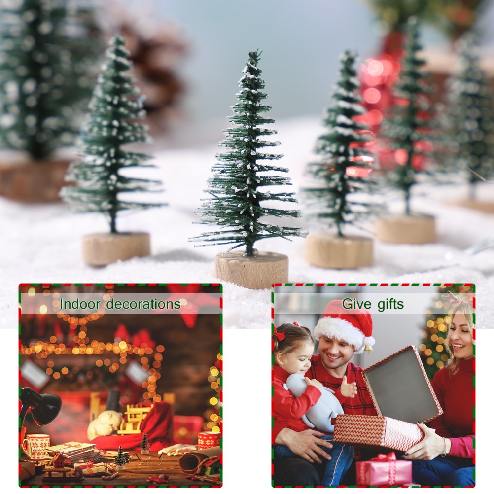 10Pcs Small Xmas Tree with Snowy Pine Design for Tabletop Christmas Party Decor