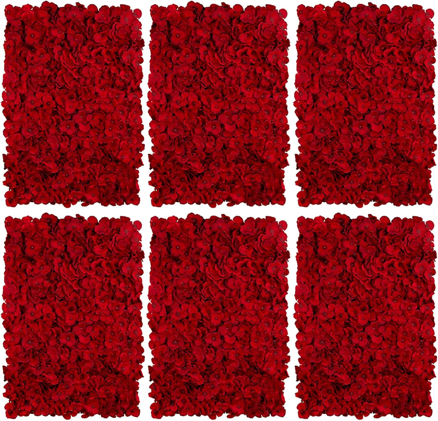 Red Hydrangea Flower Wall Backdrop – 6 Pcs 3D Silk Panels for Events Decor