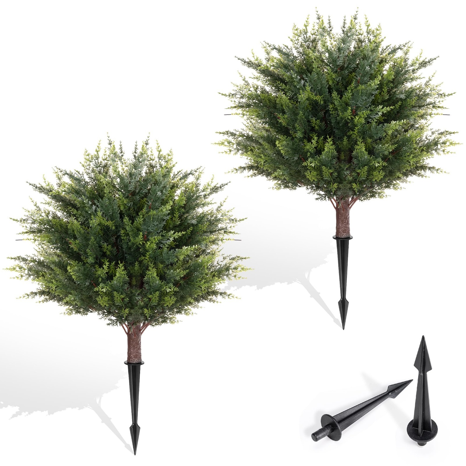 23.6″ Artificial Cedar Topiary Ball Trees, 2-Pack Outdoor Faux Cypress Shrubs…
