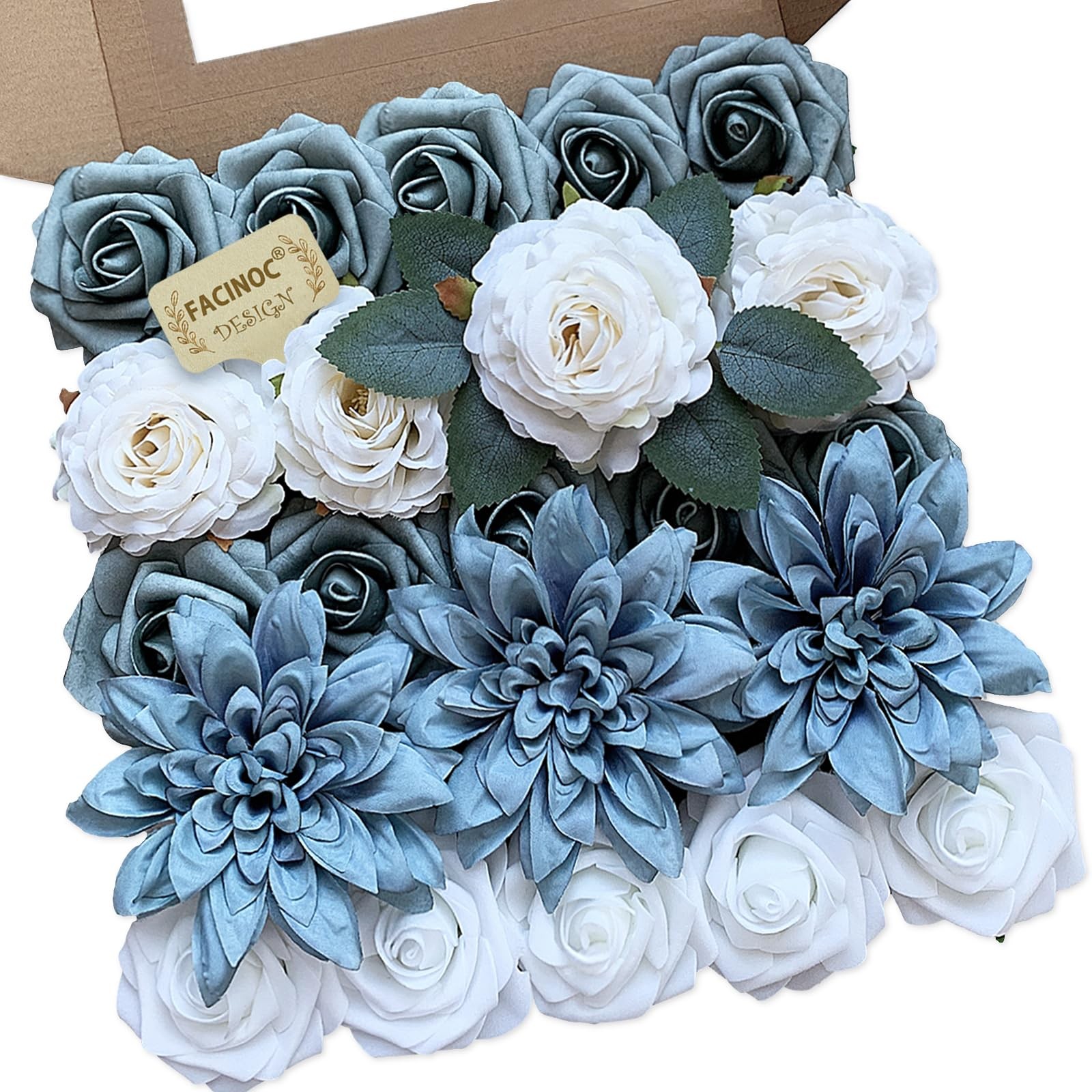 1 Pack Roses Artificial Flowers Blue Fake Bulk DIY Wedding Bouquet Dusty