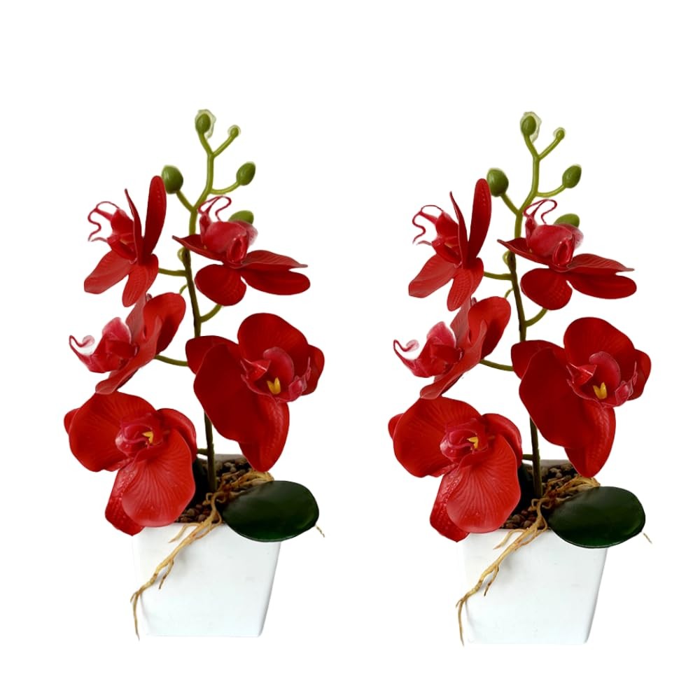 2 Pack Artificial Orchid Flowers with Vase,10 Inches Artificial Plant Bonsai …