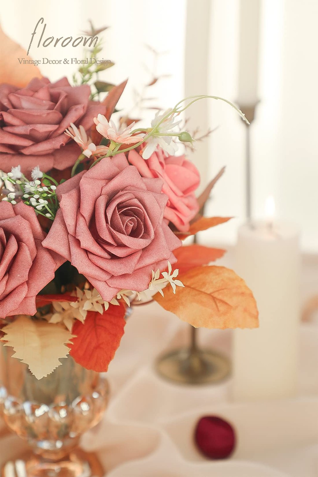 Artificial Flowers 16pcs 3.5″ Real Looking Dusty Rose Foam Fake Hybrid Tea Ro…