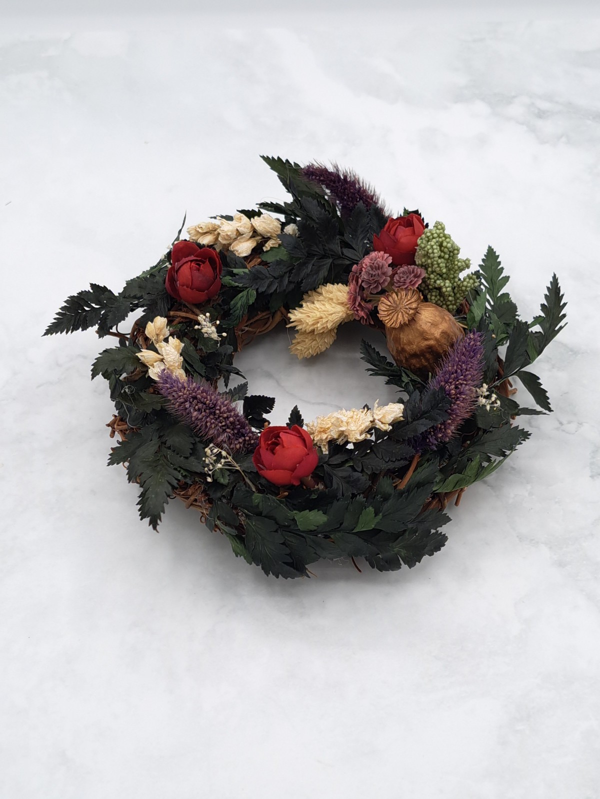 Handmade Leather Leaf Fern Grapevine Wreath Dried & Silk Flower Arrangement