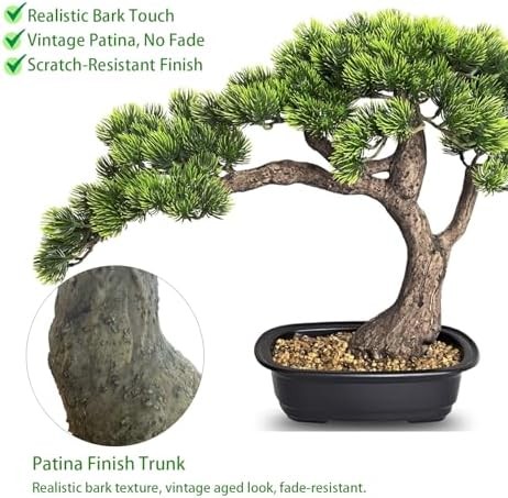 Artificial Bonsai Tree, Large Faux Pine Plants 15 inch, Faux Juniper Potted Plan