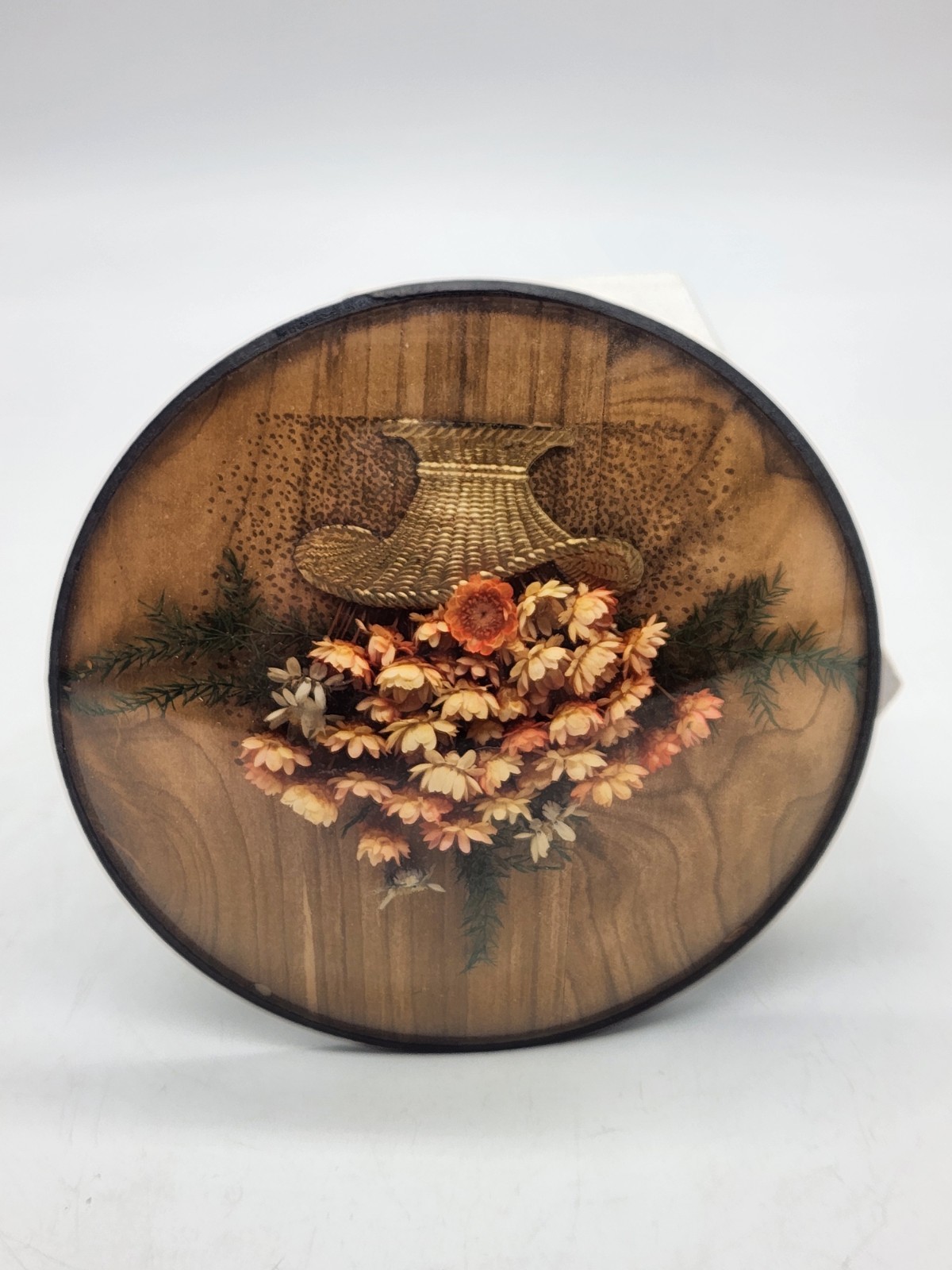 Vintage Dried Flower Basket Convex Bubble Glass Picture Frame Wall Art 4.5″
