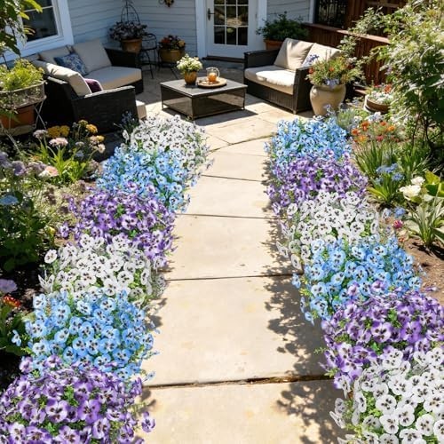 Ouddy Decor 20 Bundles Artificial Pansy Flowers for Outdoors, Fake Silk Flowers