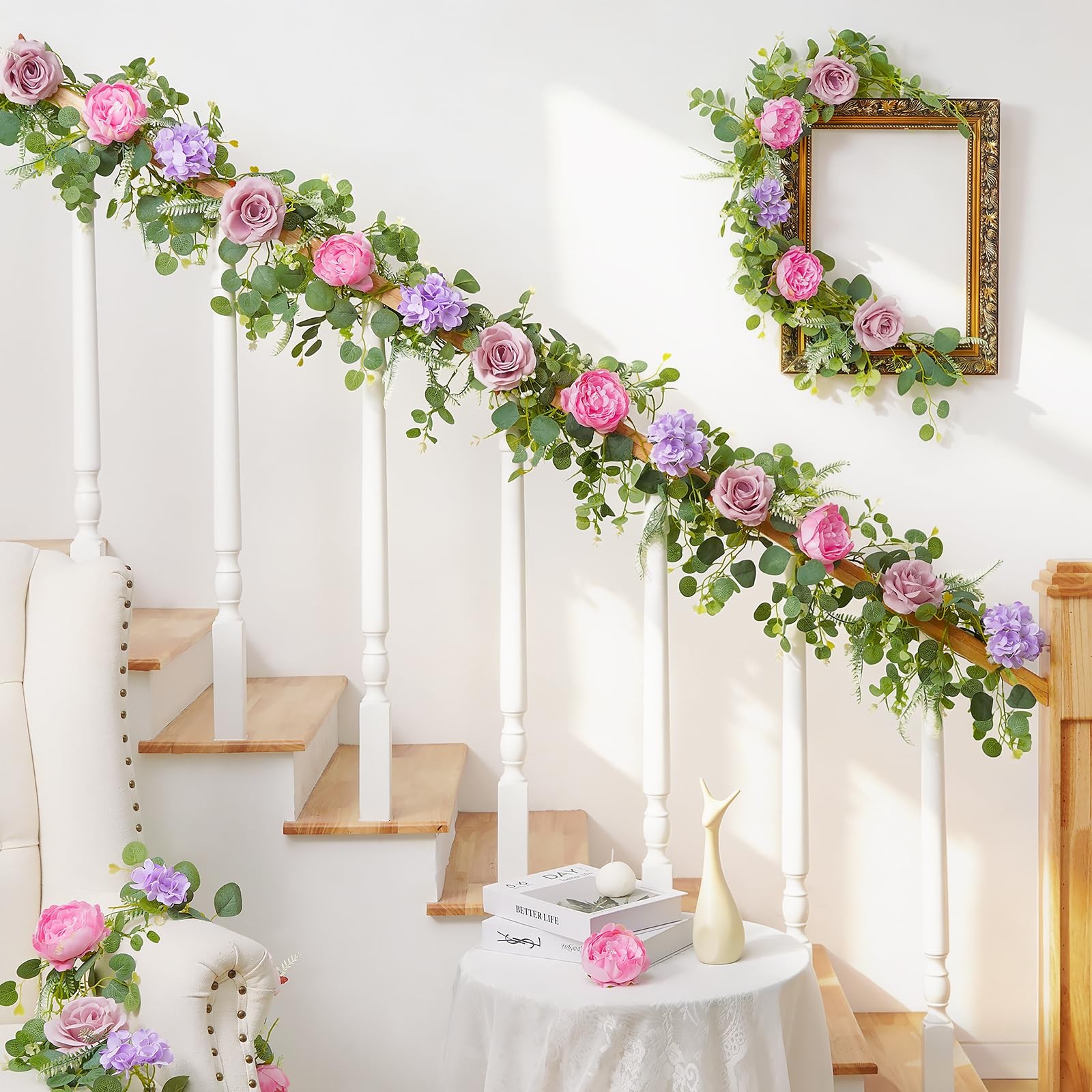 Livole 6 FT Artificial Flower Garland Real Touch Fake Pink Floral Rose Peony …