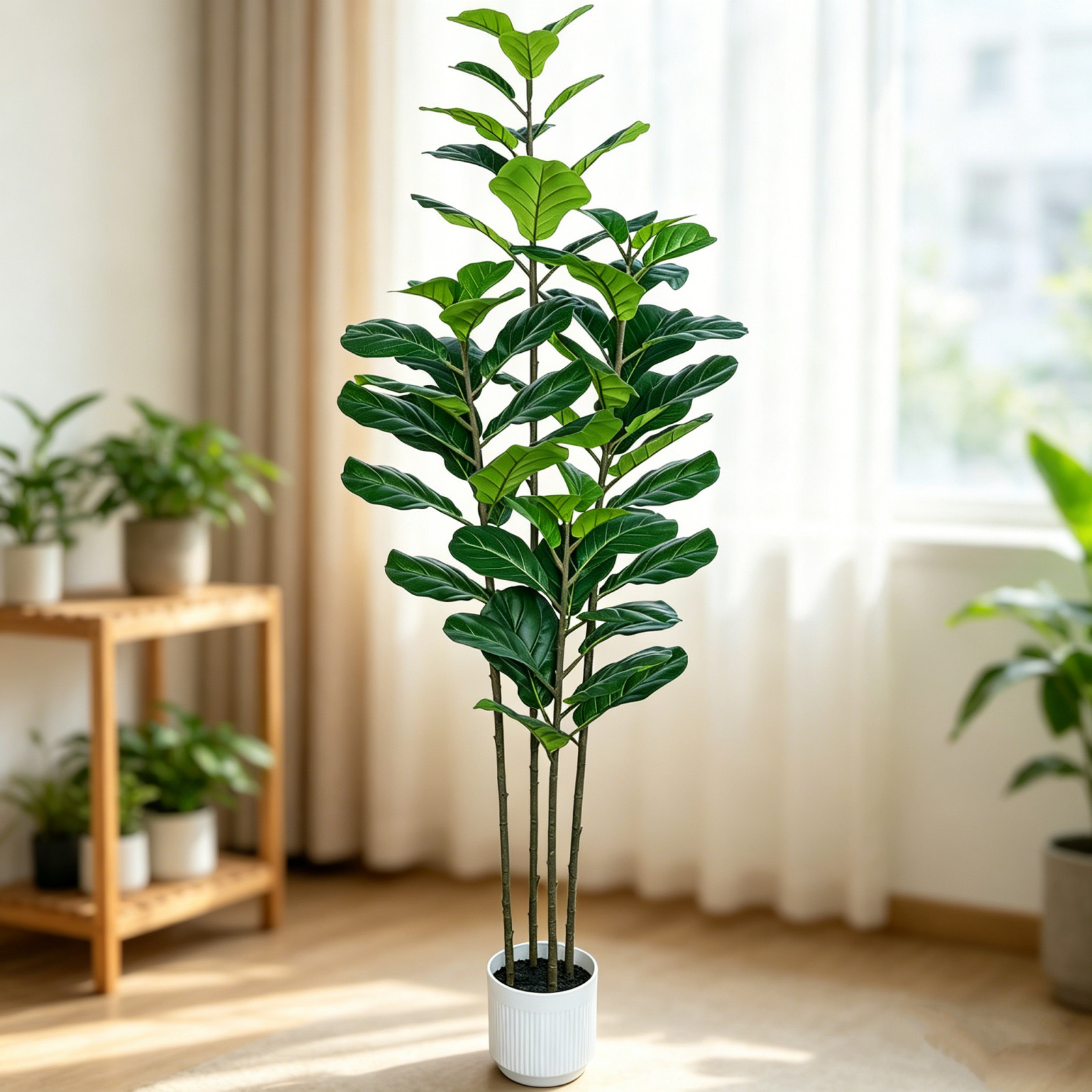6Ft Artificial Fiddle Leaf Fig Tree Realistic Adjustable Branches White Planter