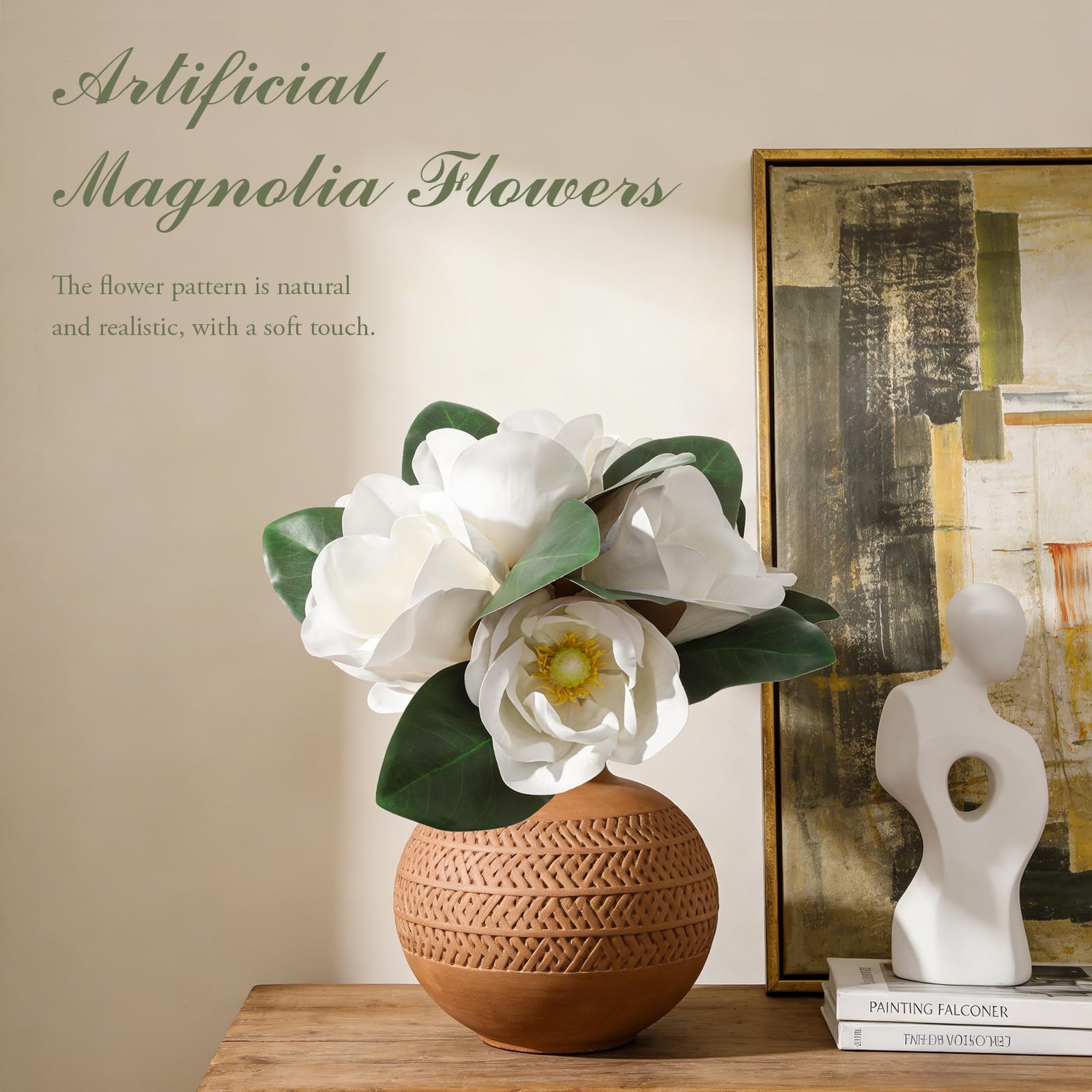 4 Pcs White Artificial Magnolia Flowers, Realistic Magnolia Grandiflora for H…