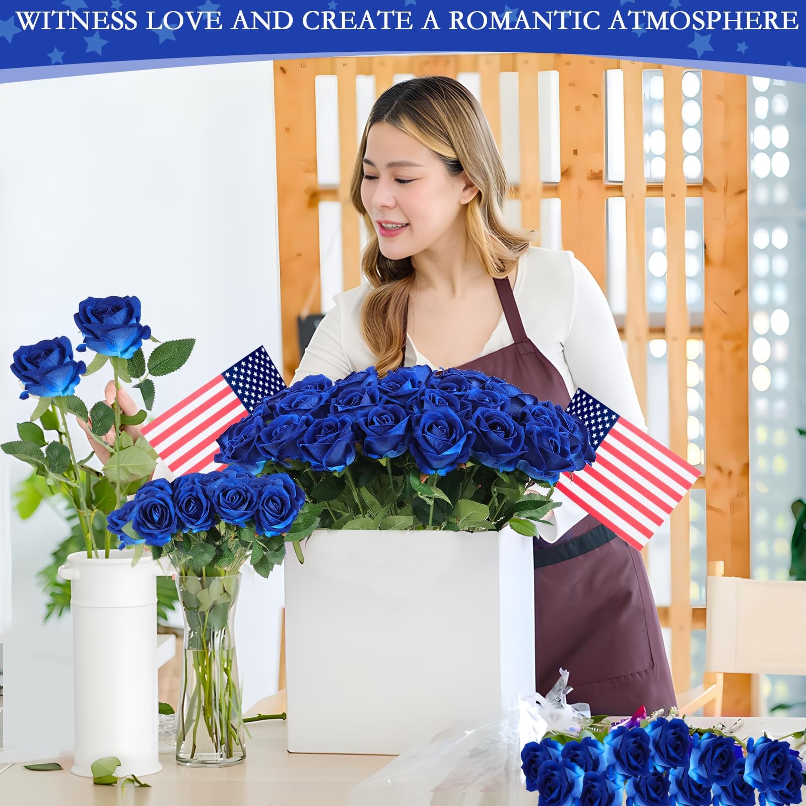 50 Artificial Roses in Bulk, Fake Silk Roses Realistic Blue Roses for Wedding…