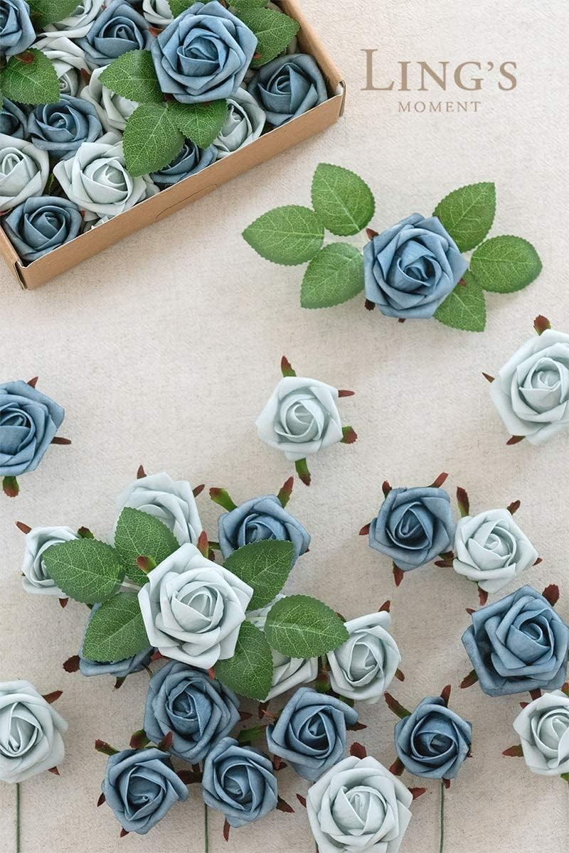 24-Piece Artificial Rose Pack in Dutch Blue for Elegant Wedding Arrangements