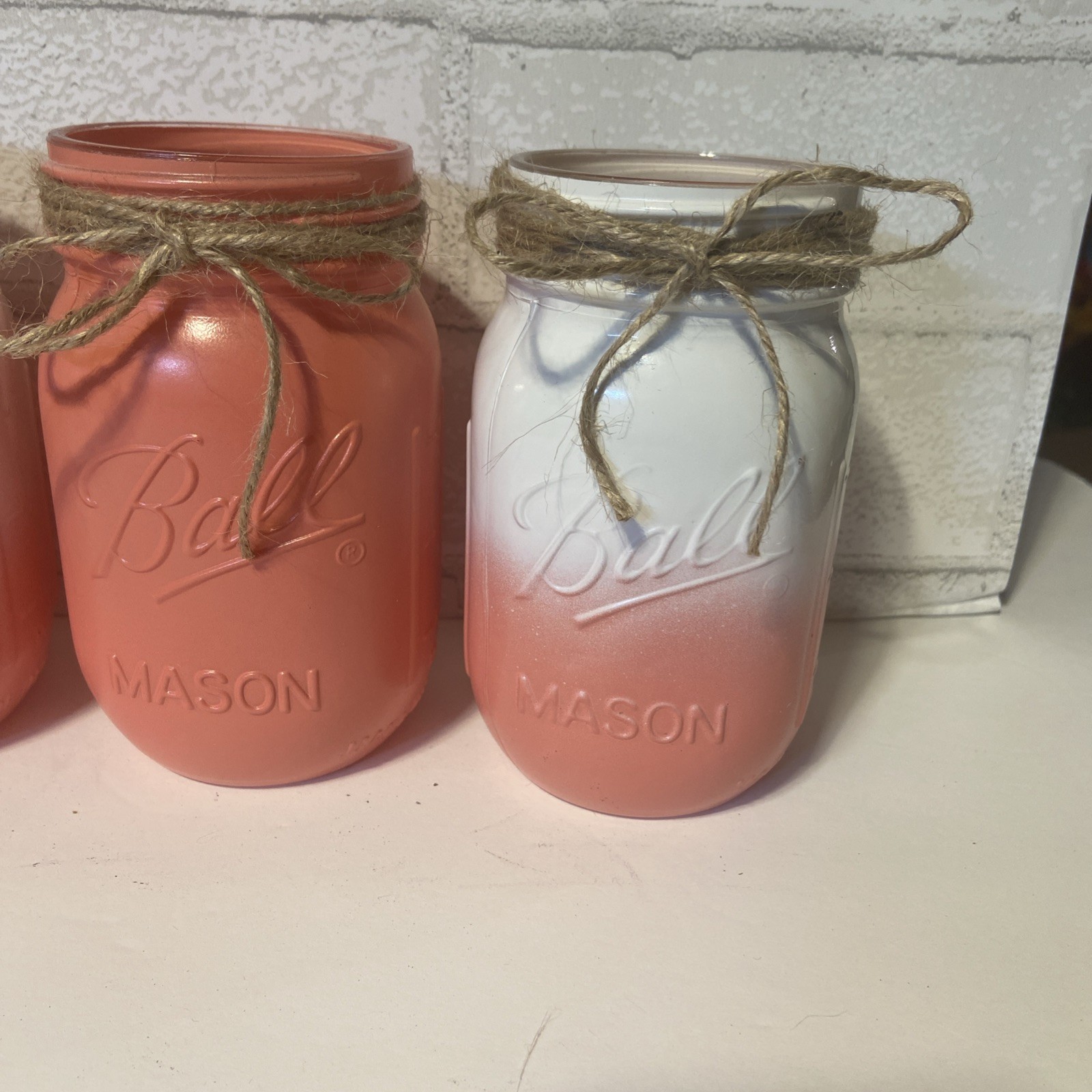 Vintage Coral and White Mason Jar Set of 4