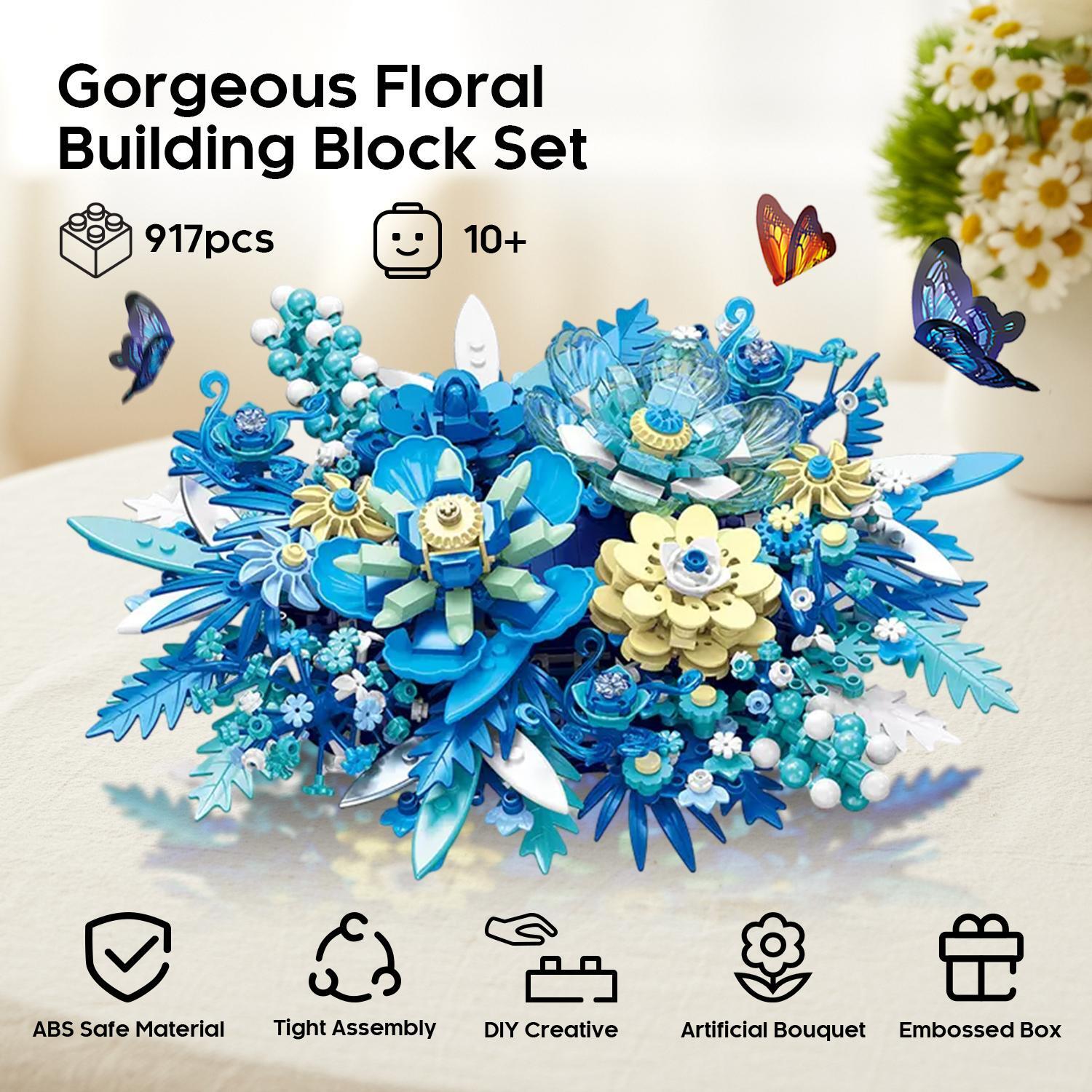 917pcs Fantasy Flower Bouquet Building Blocks Preserved Flowers Assembly Model