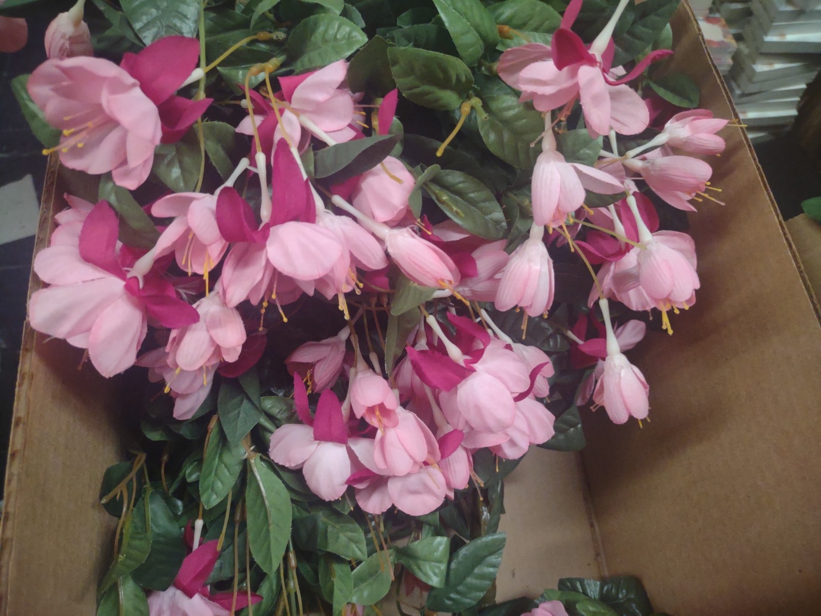 10 Hanging Silk Fuchsia Bushes, 2 Colors: Pink/Hot Pink & Lavender/Red