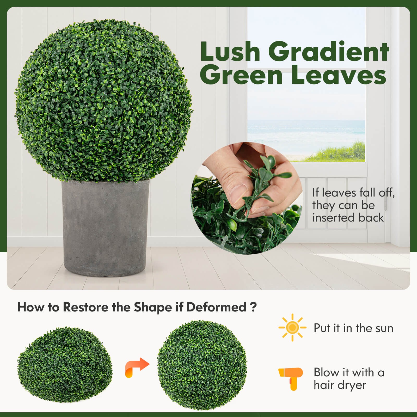 2 PCS 20″ Artificial Boxwood Topiary Balls Sun-protective Round Greenery Bushes