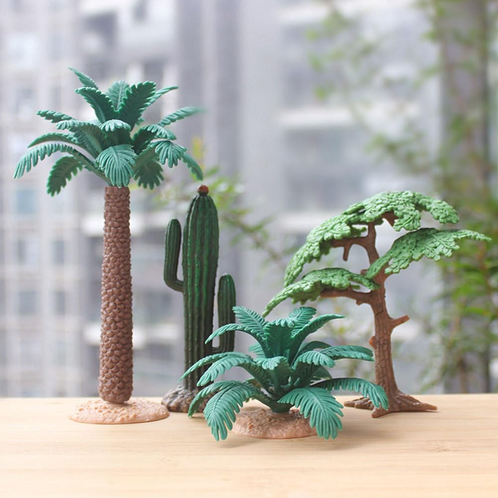 4Pcs Mini Palm Trees and Cactus Artificial Plant Decor Set for DIY Craft Scen…
