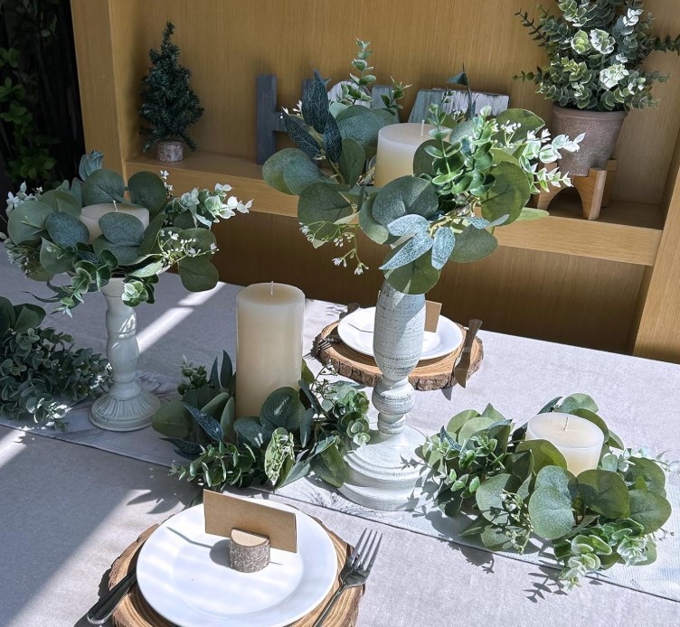 Artificial Eucalyptus Candle Rings – Set of 4 Greenery Wreaths for Holders