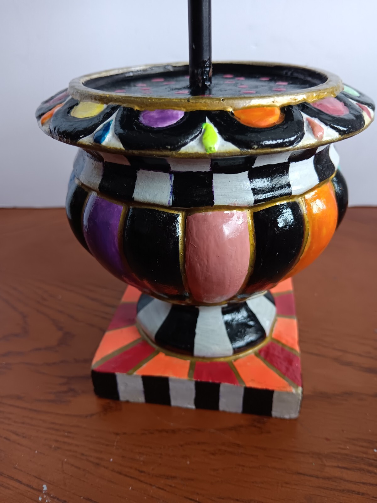 Whimsical Hand Painted Topiary w/ silk roses in Colorful Urn