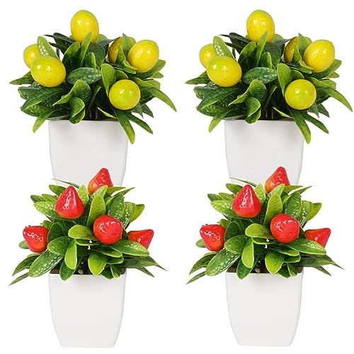 4 Fake Potted Plants Small Artificial Fruit Plants with Pots Lemon 2pcs Type C