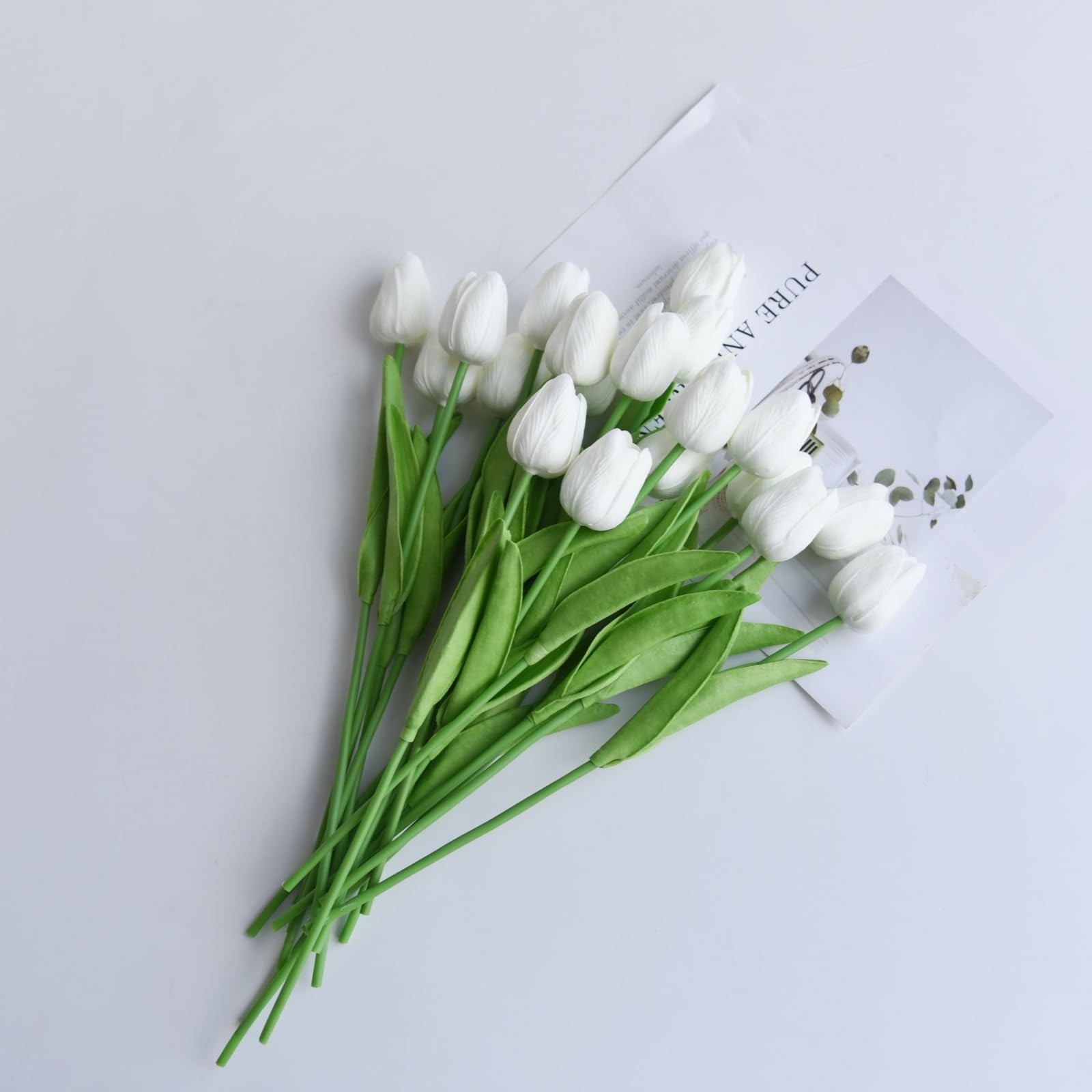 Artificial Flower Tulips 20PCS White PU Real Touch 13in – Home Wedding