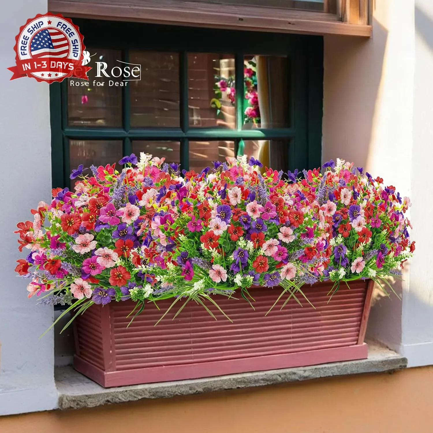 Artificial Flowers Outdoor UV Resistant Silk Plastic Spring Plants 4 Colors Bund
