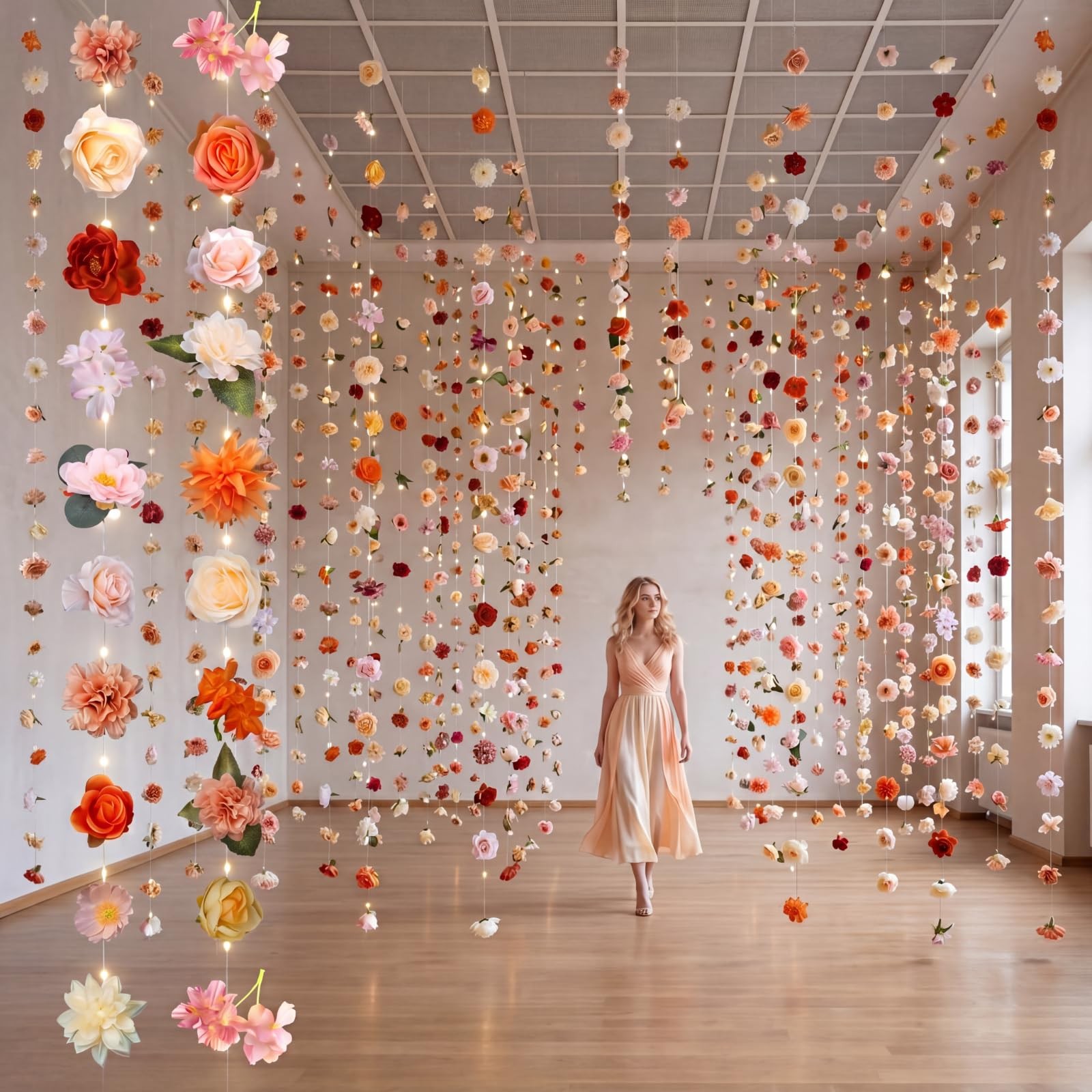 6 Pack 35.4ft Fake Flower Garland Backdrop with Lights Hanging Wildflower Flo…