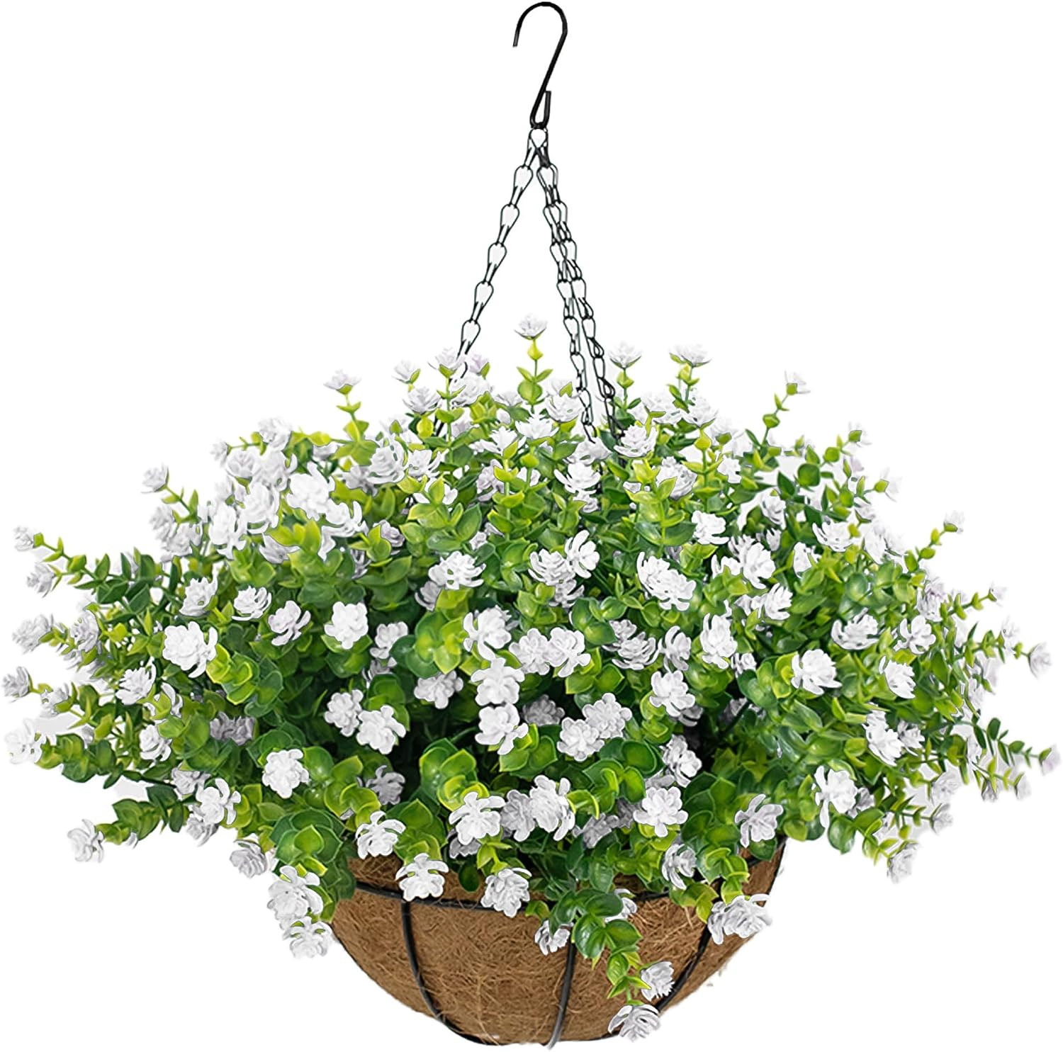 Realistic UV Resistant Artificial Hanging Flower Basket for Outdoor Decor