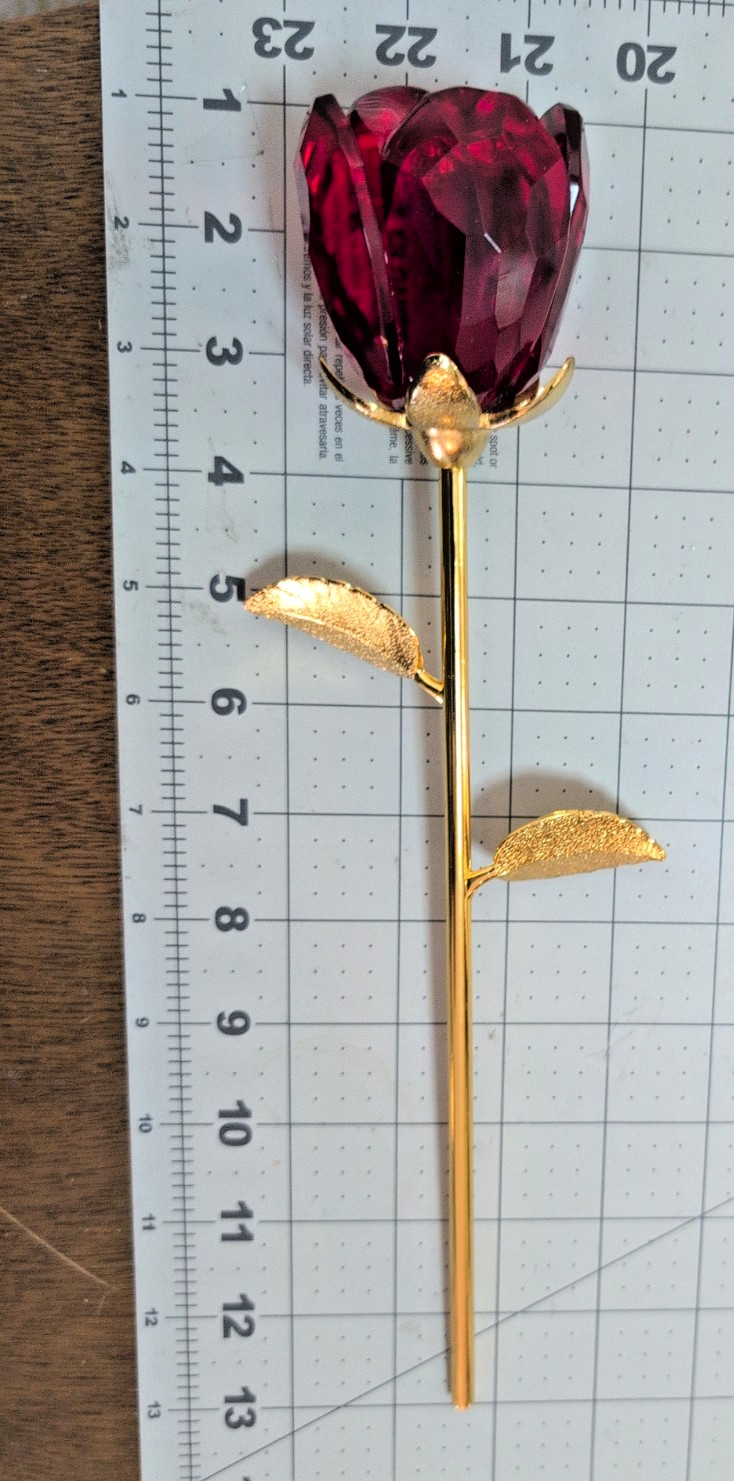 Gold Color Stem Red Rose Flower w/Gift Box–LOVE ROSE Forever Gift Box Some Wear
