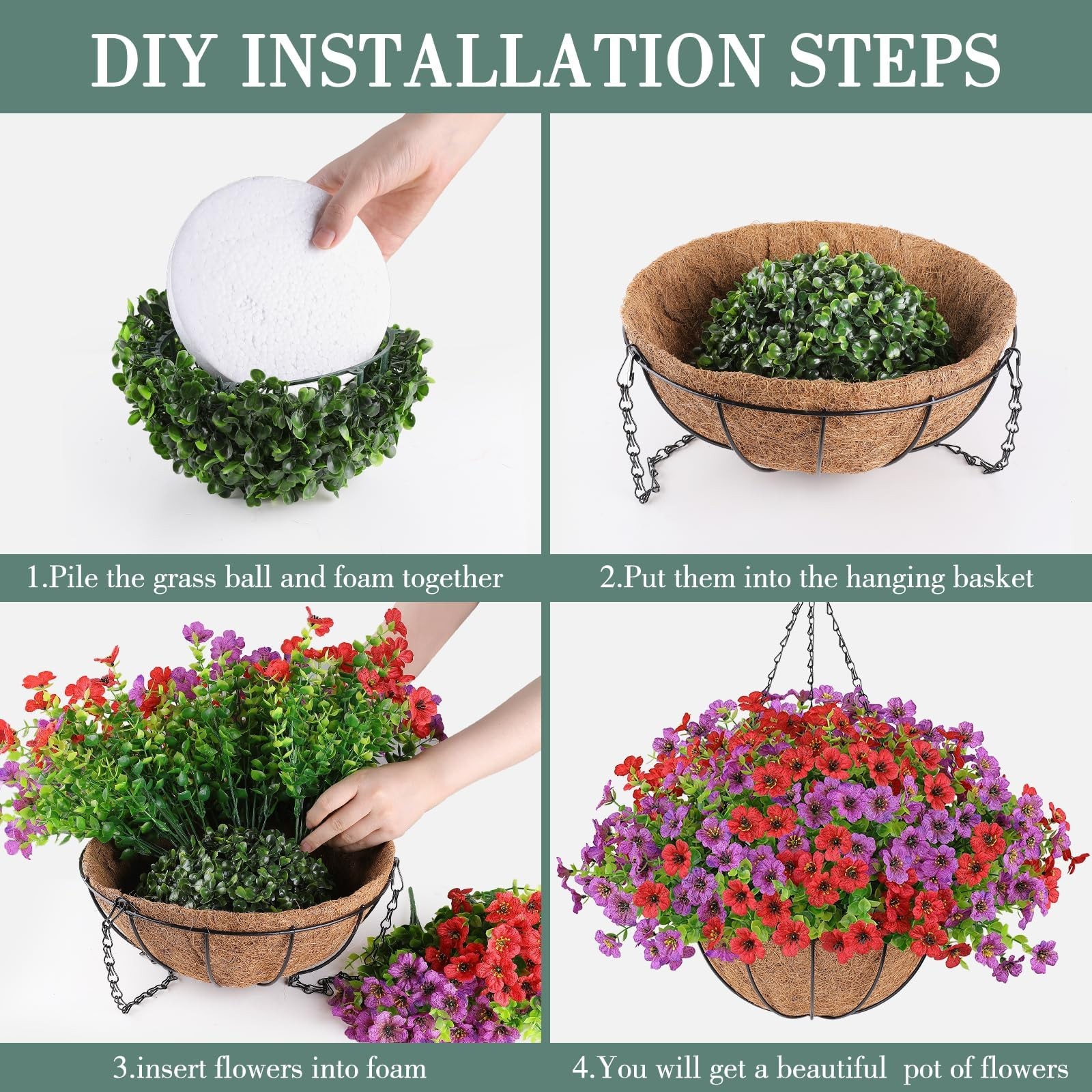 2 Set Artificial Flowers Hanging Plants in Basket,Artificial Hanging Flowers …