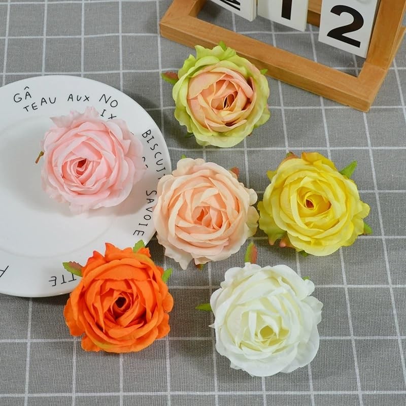 Multicolour 3 Inch Silk Rose Heads With Clips For Crafts Cake Decor 14 PCS