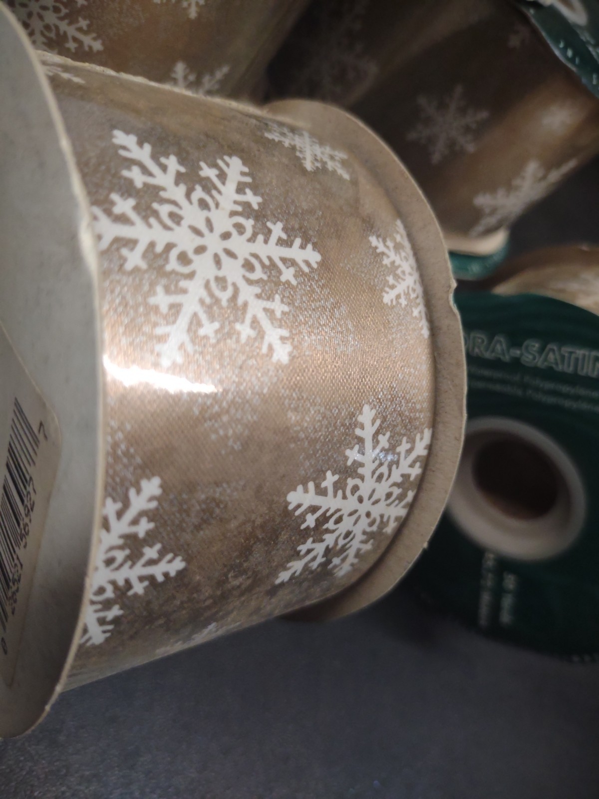 50Yd Flora-Satin Old Gold Ice Crystal Ribbon, Waterproof 2-3/8″ Snow Flake Frost
