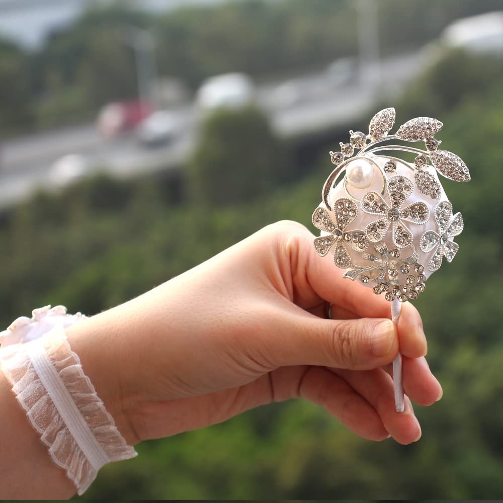 Wrist Corsage Pearl Rhinestone Boutonniere Set Wedding Prom Silver White