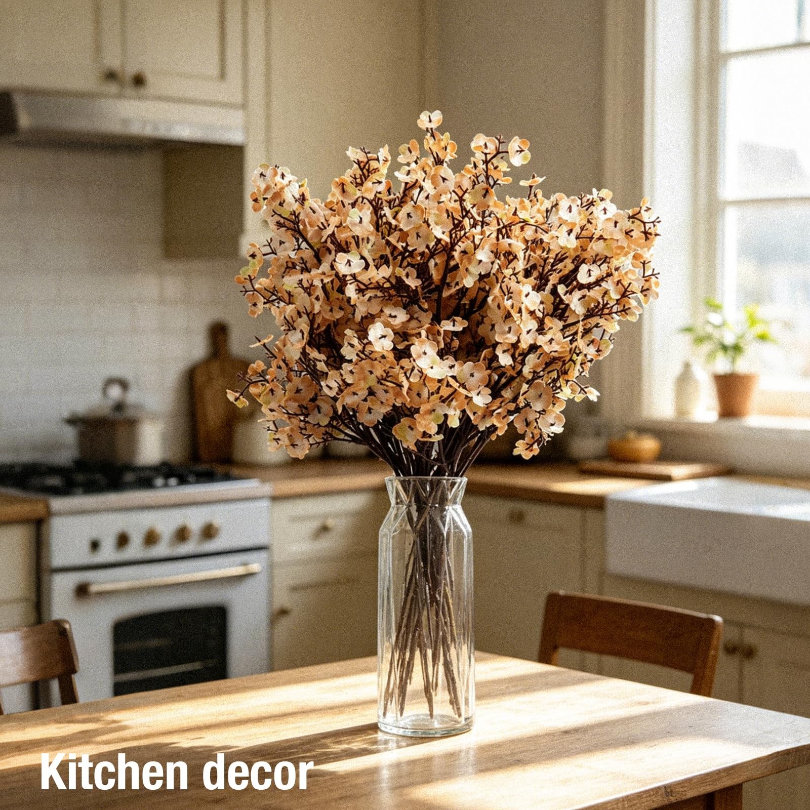 11Pcs Light Brown Baby’s Breath Artificial Flowers,Fabric Cloth Faux Babys Br…