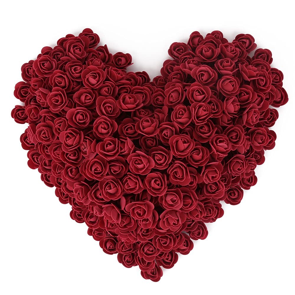 500 PCS Burgundy Mini Artificial Foam Rose Heads Fake Flower DIY Crafts Decor