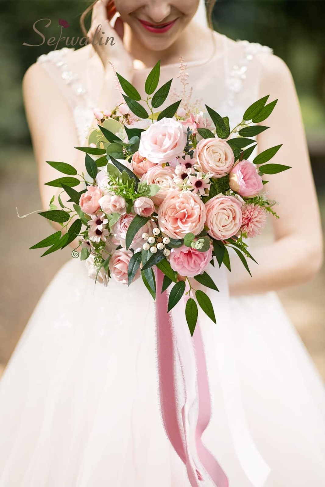 Serwalin Artificial Flowers Pink Wedding Flowers Silk Flowers with Stems Fake…