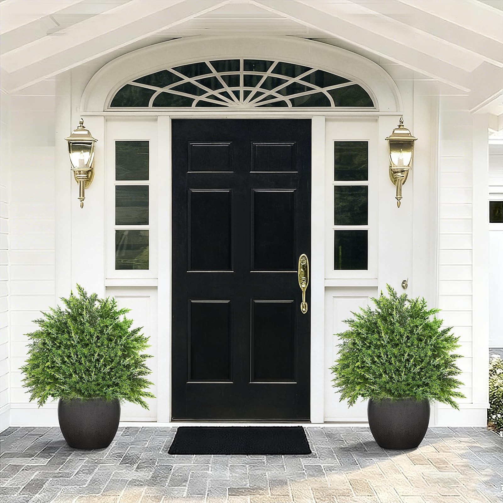 2 Pack Artificial Cedar Topiary Ball Trees, 23.2″ UV-Resistant Fake Cypress P…